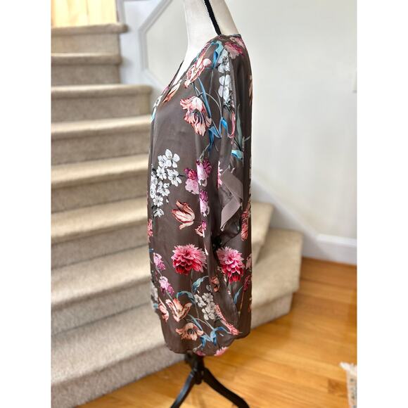 NWT Lola Silk Blend Taupe Brown Grey Pink Floral Tunic Dress - Picture 2 of 9